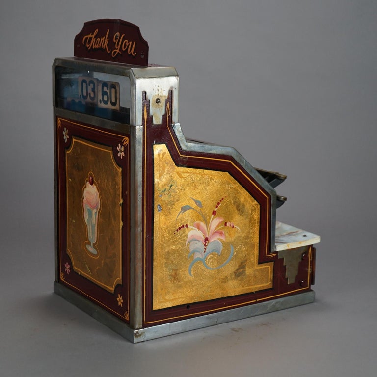 Ornate Antique Gilt & Floral Hand Painted Soda Fountain Cash Register C1920