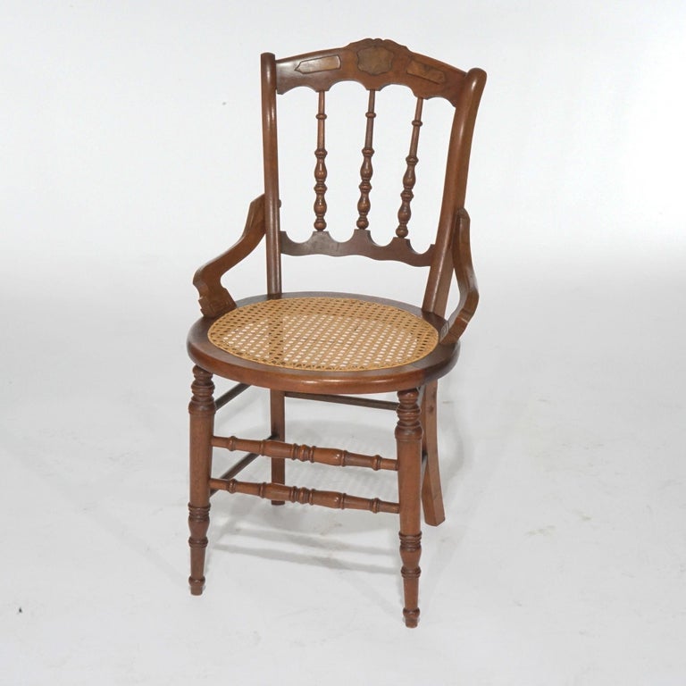 Antique Set of Four Victorian Walnut & Pressed Cane Dining Chairs, Circa 1890
