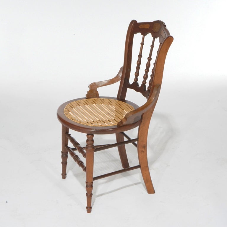 Antique Set of Four Victorian Walnut & Pressed Cane Dining Chairs, Circa 1890
