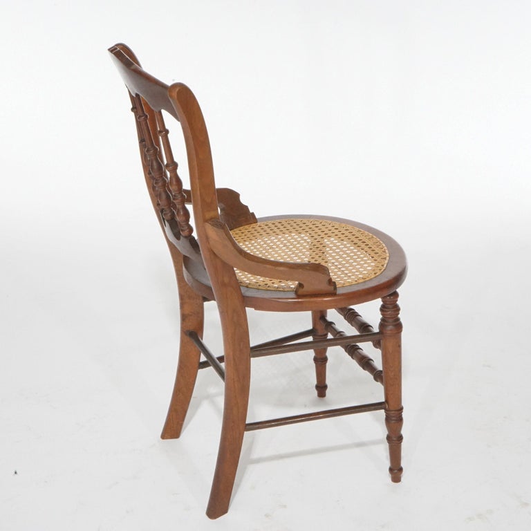 Antique Set of Four Victorian Walnut & Pressed Cane Dining Chairs, Circa 1890