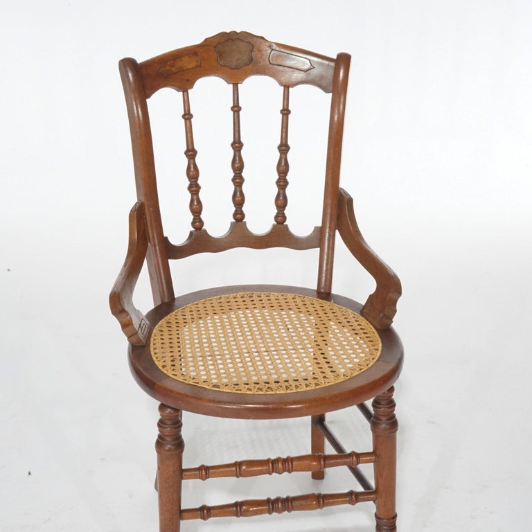 Antique Set of Four Victorian Walnut & Pressed Cane Dining Chairs, Circa 1890
