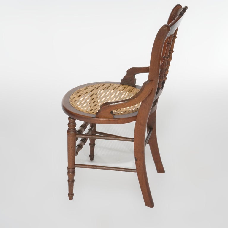 Antique Set of Four Victorian Walnut & Pressed Cane Dining Chairs, Circa 1890