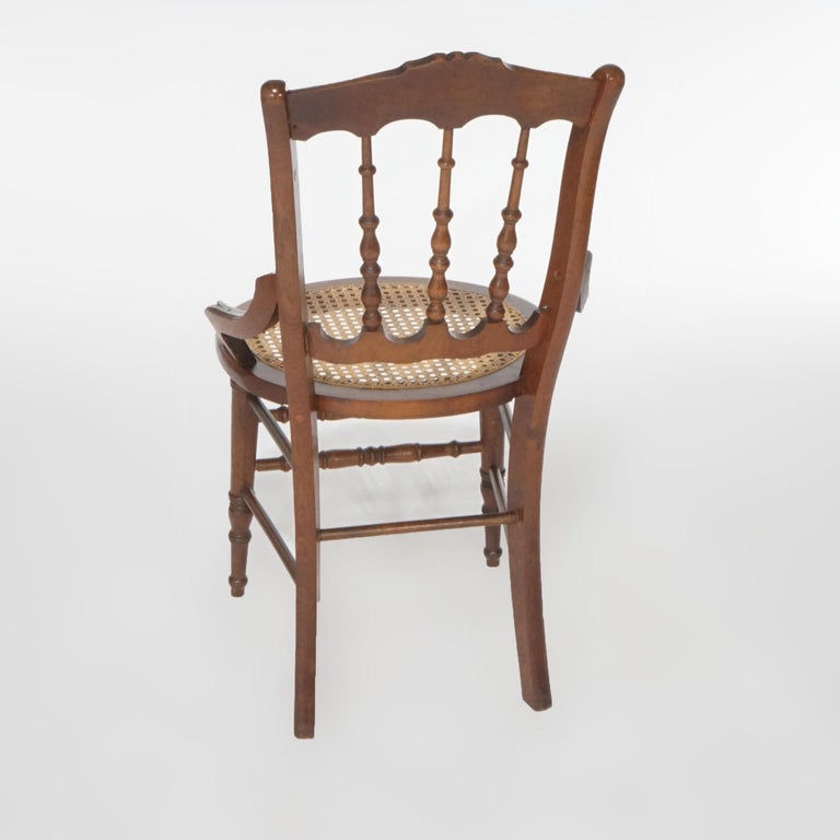 Antique Set of Four Victorian Walnut & Pressed Cane Dining Chairs, Circa 1890