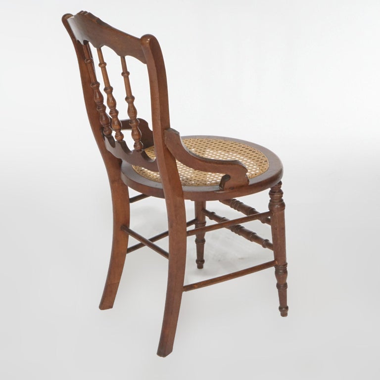Antique Set of Four Victorian Walnut & Pressed Cane Dining Chairs, Circa 1890