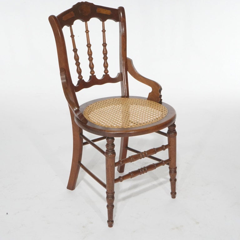 Antique Set of Four Victorian Walnut & Pressed Cane Dining Chairs, Circa 1890