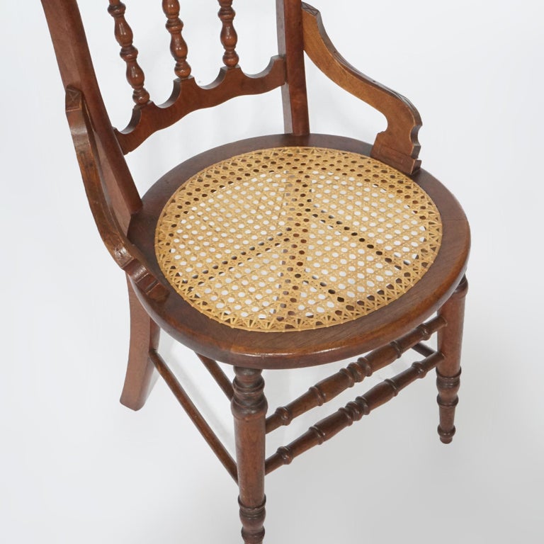 Antique Set of Four Victorian Walnut & Pressed Cane Dining Chairs, Circa 1890