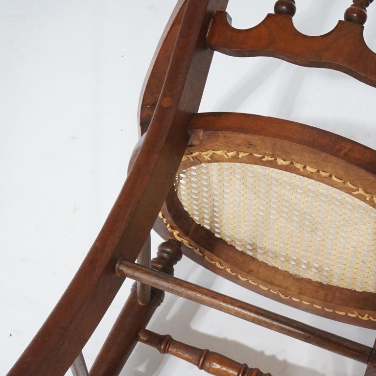 Antique Set of Four Victorian Walnut & Pressed Cane Dining Chairs, Circa 1890