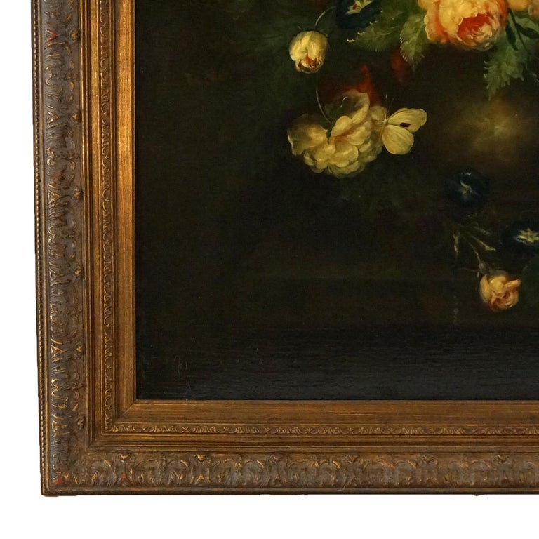 Monumental Floral Still Life Oil Painting 20th C