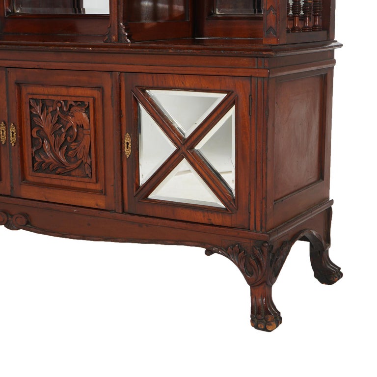 Antique Mahogany Star Pentagram Etagere with Mirrors, Spindles & Eagles C1900