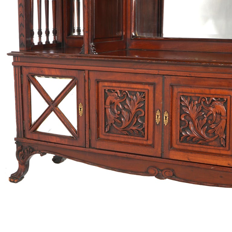 Antique Mahogany Star Pentagram Etagere with Mirrors, Spindles & Eagles C1900