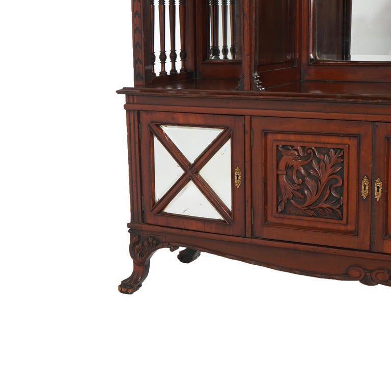 Antique Mahogany Star Pentagram Etagere with Mirrors, Spindles & Eagles C1900