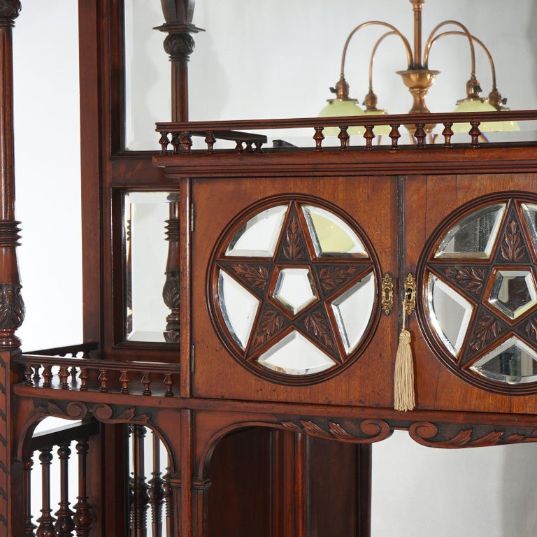 Antique Mahogany Star Pentagram Etagere with Mirrors, Spindles & Eagles C1900
