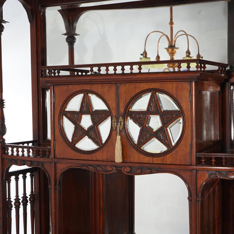 Antique Mahogany Star Pentagram Etagere with Mirrors, Spindles & Eagles C1900