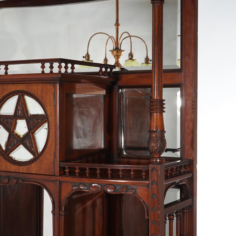 Antique Mahogany Star Pentagram Etagere with Mirrors, Spindles & Eagles C1900