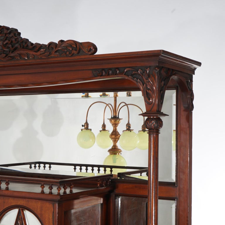 Antique Mahogany Star Pentagram Etagere with Mirrors, Spindles & Eagles C1900
