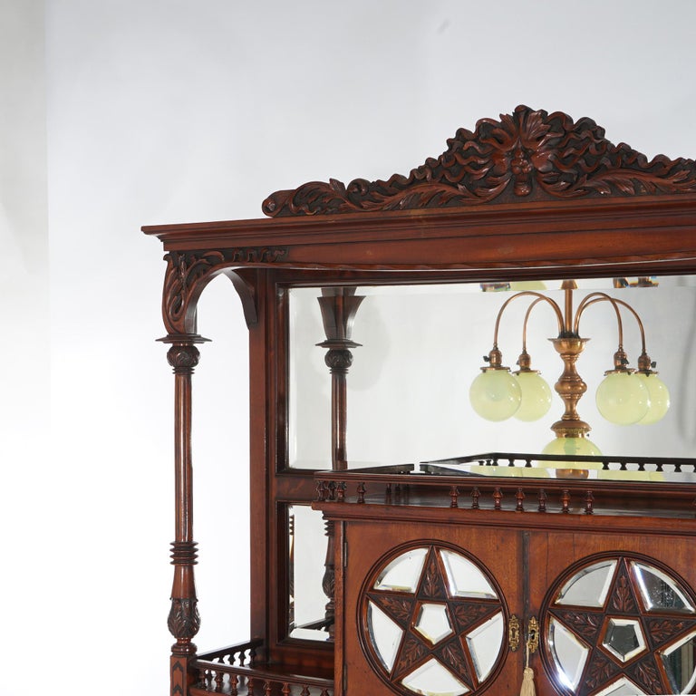 Antique Mahogany Star Pentagram Etagere with Mirrors, Spindles & Eagles C1900