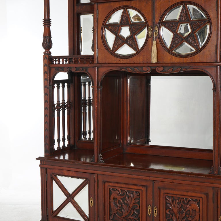 Antique Mahogany Star Pentagram Etagere with Mirrors, Spindles & Eagles C1900