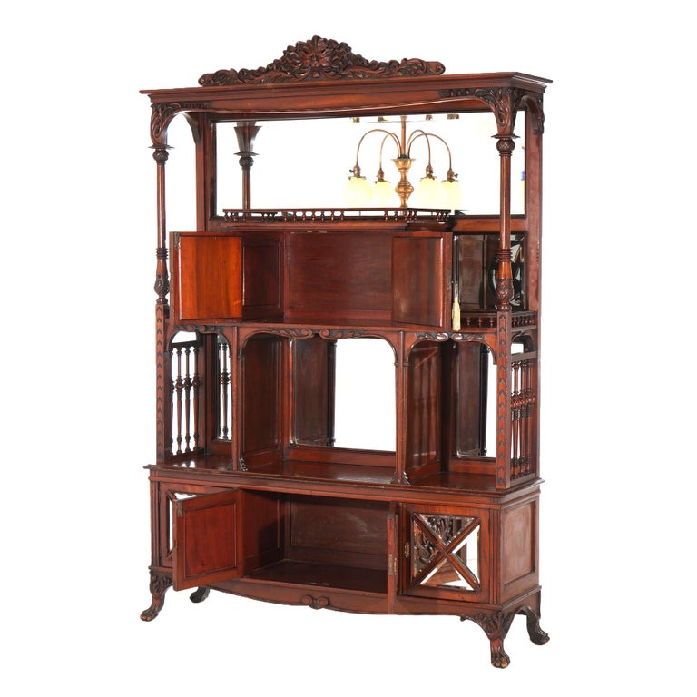 Antique Mahogany Star Pentagram Etagere with Mirrors, Spindles & Eagles C1900