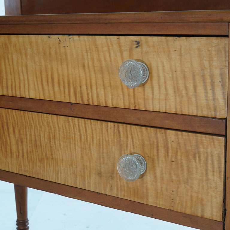 Antique Sheraton Tall Cherry Server with Tiger Maple Drawers C1830