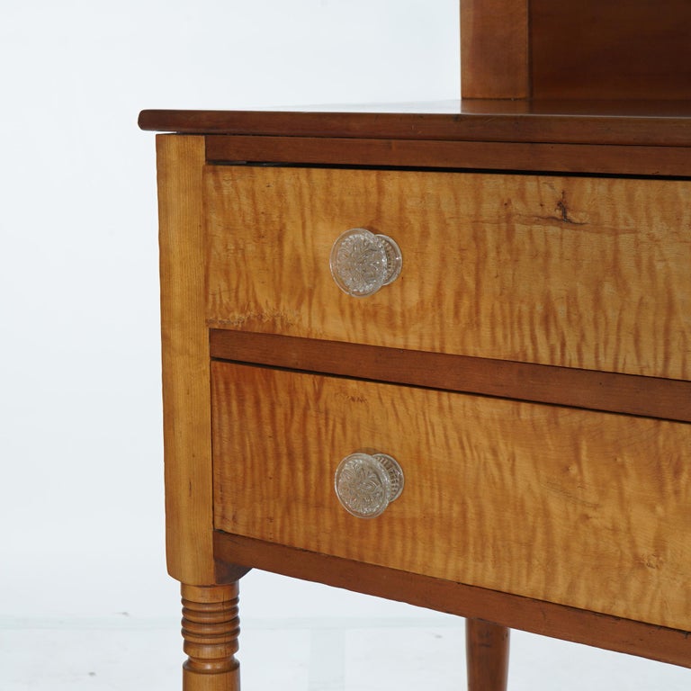 Antique Sheraton Tall Cherry Server with Tiger Maple Drawers C1830