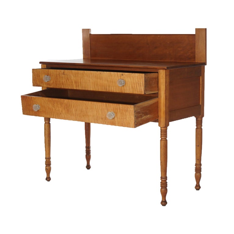 Antique Sheraton Tall Cherry Server with Tiger Maple Drawers C1830