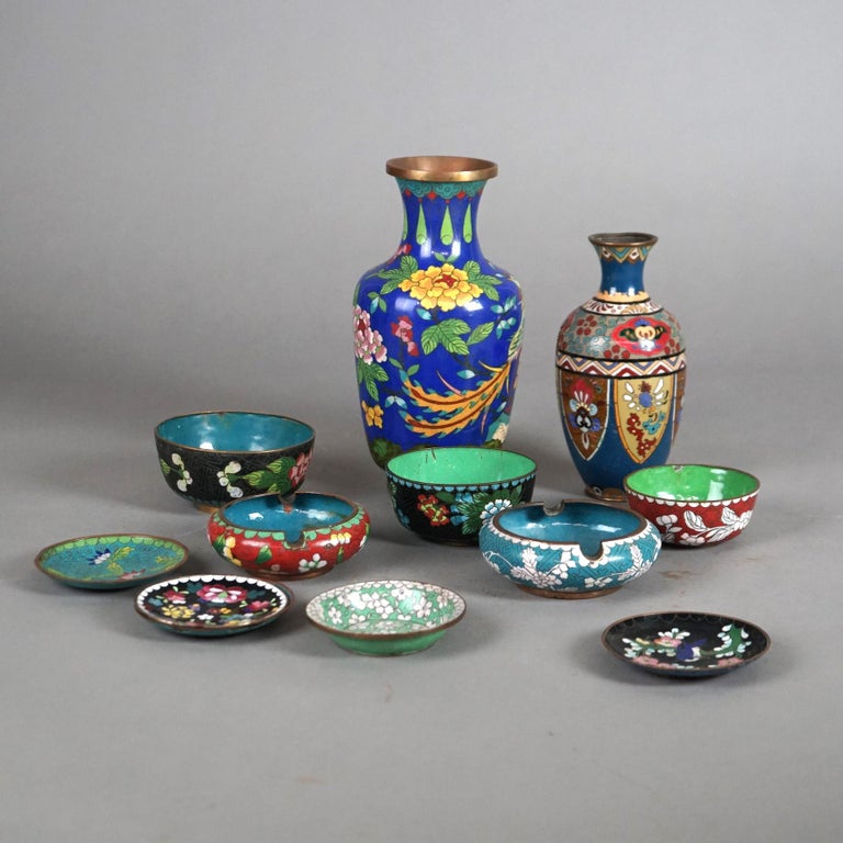Twelve Various Chinese Cloisonne Floral Enameled Items C1920