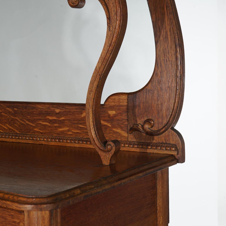 Antique RJ Horner School Carved Oak Swell Front & Mirrored Server C1910