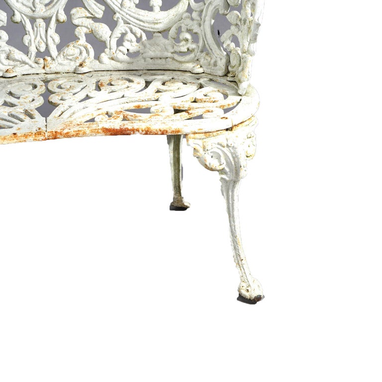Antique Painted Cast Iron Cameo & Floral Garden Settee c1920