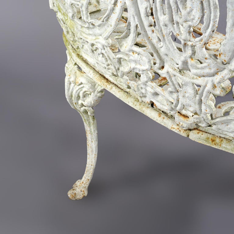 Antique Painted Cast Iron Cameo & Floral Garden Settee c1920