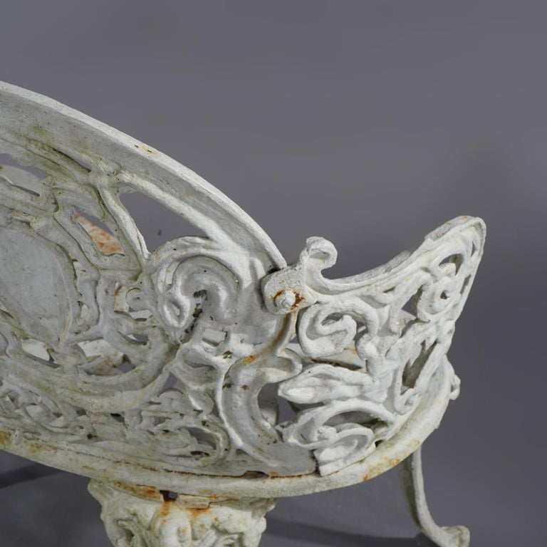 Antique Painted Cast Iron Cameo & Floral Garden Settee c1920
