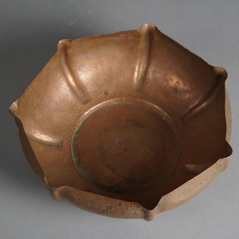 Antique Arts & Crafts Hammered Copper Center Bowl with Maker Stamp C1910