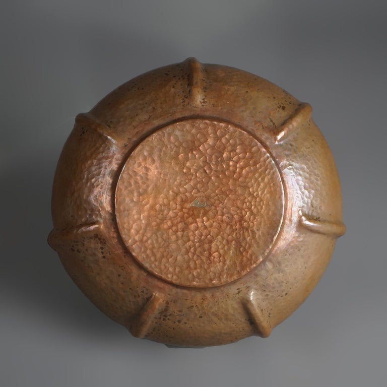 Antique Arts & Crafts Hammered Copper Center Bowl with Maker Stamp C1910
