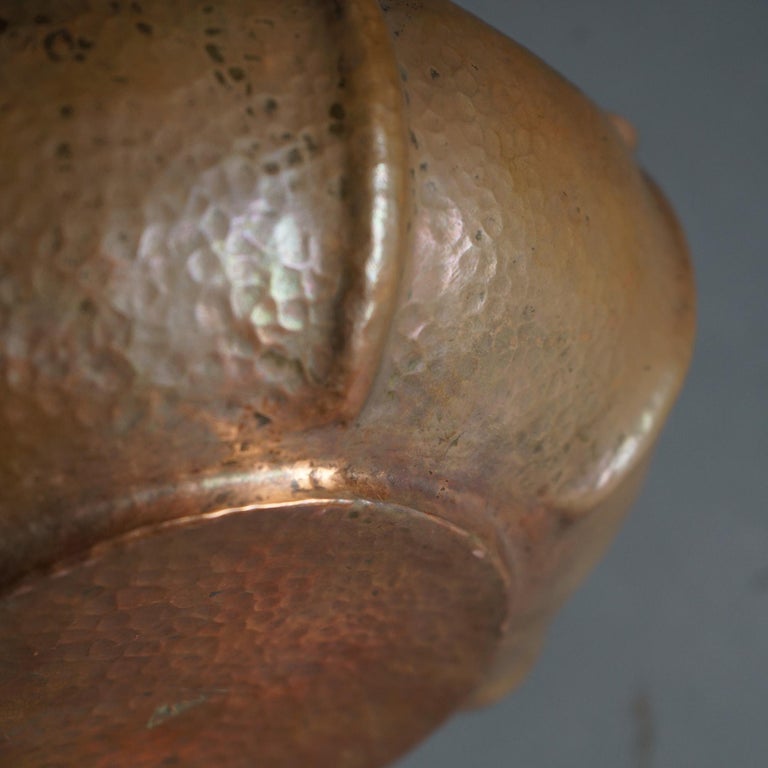 Antique Arts & Crafts Hammered Copper Center Bowl with Maker Stamp C1910