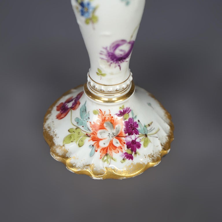 Antique German Hand Painted & Gilt Floral Porcelain Candlesticks, Berlin C1900
