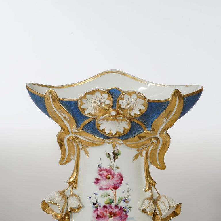 Antique French Blue Old Paris Porcelain Hand Painted & Gilt Floral Vase 19th C