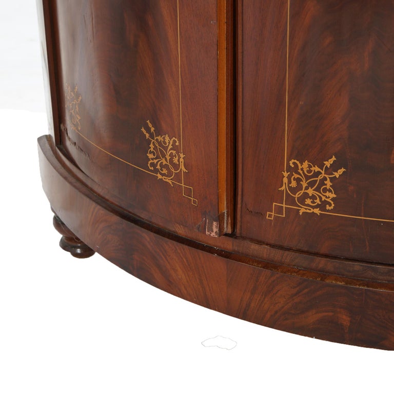 Antique Pair of Mahogany Inlaid, Pierced & Carved Corner Curio Cabinet c1870