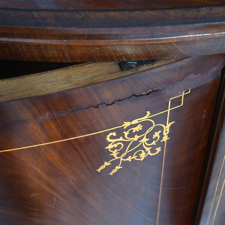 Antique Pair of Mahogany Inlaid, Pierced & Carved Corner Curio Cabinet c1870