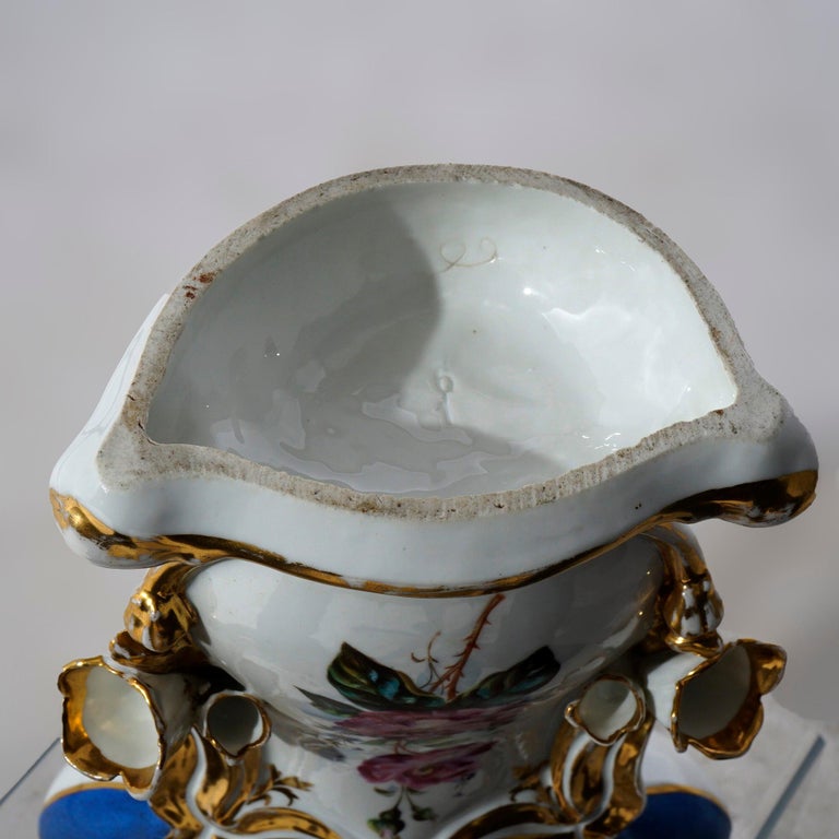 Antique French Blue Old Paris Porcelain Hand Painted & Gilt Floral Vase 19th C