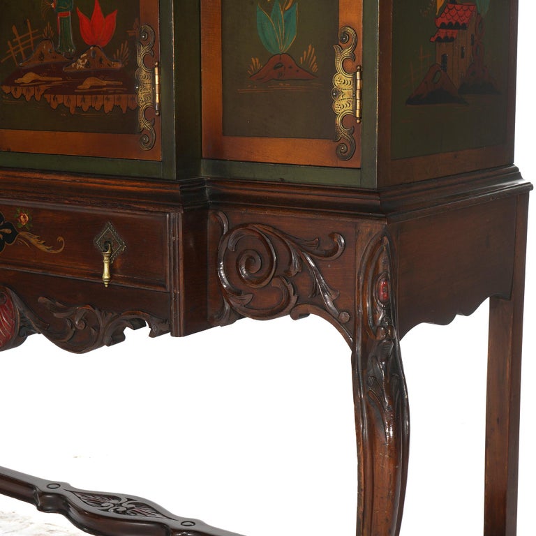 Antique French Style Carved Mahogany Polychromed Chinoiserie Decorated
