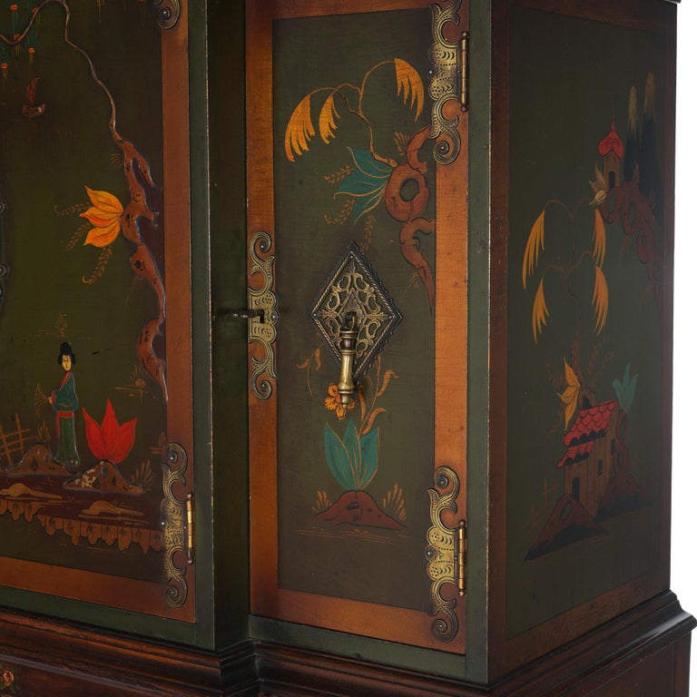 Antique French Style Carved Mahogany Polychromed Chinoiserie Decorated