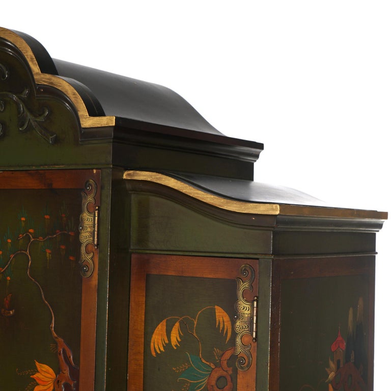 Antique French Style Carved Mahogany Polychromed Chinoiserie Decorated