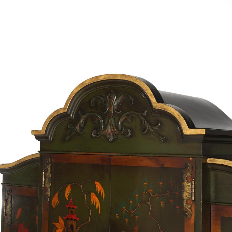 Antique French Style Carved Mahogany Polychromed Chinoiserie Decorated