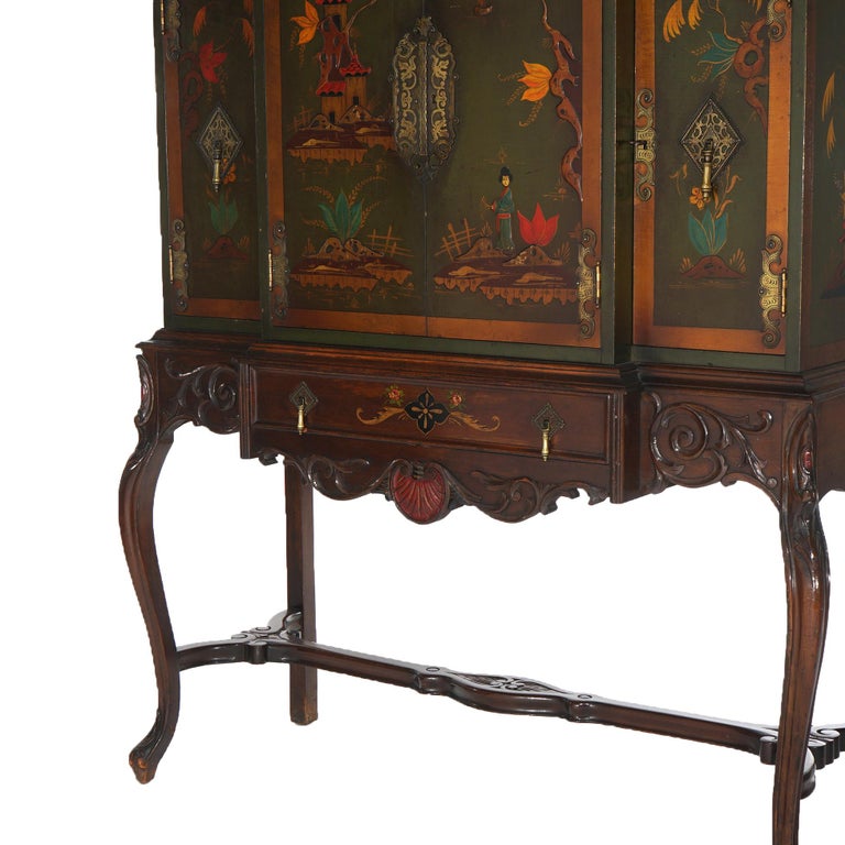 Antique French Style Carved Mahogany Polychromed Chinoiserie Decorated