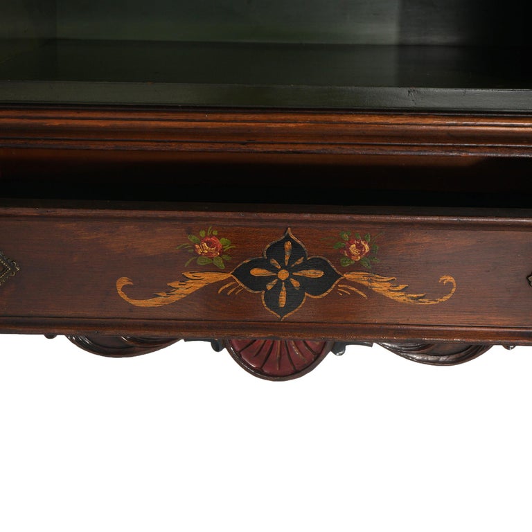 Antique French Style Carved Mahogany Polychromed Chinoiserie Decorated