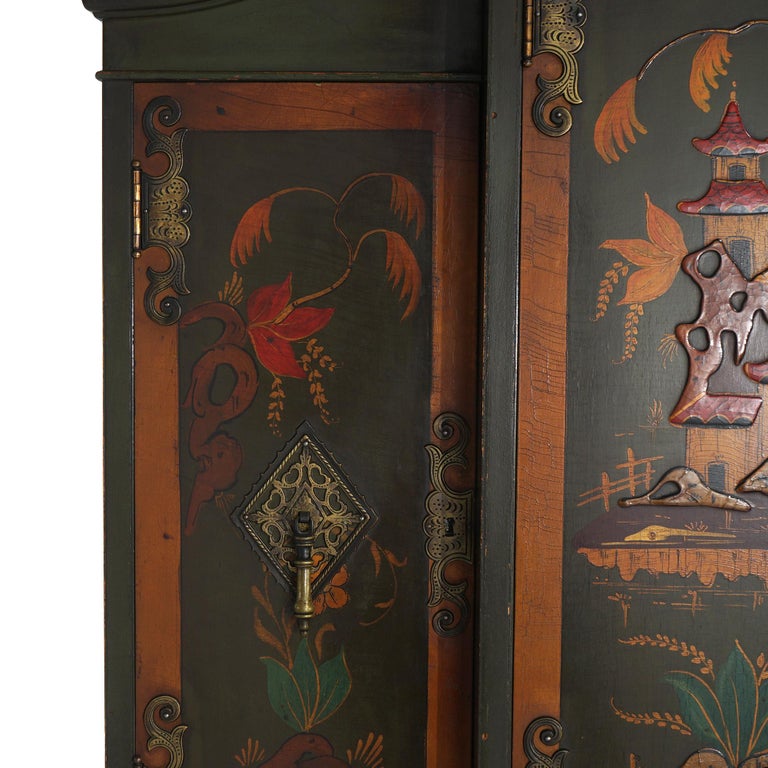 Antique French Style Carved Mahogany Polychromed Chinoiserie Decorated