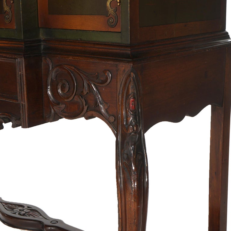 Antique French Style Carved Mahogany Polychromed Chinoiserie Decorated