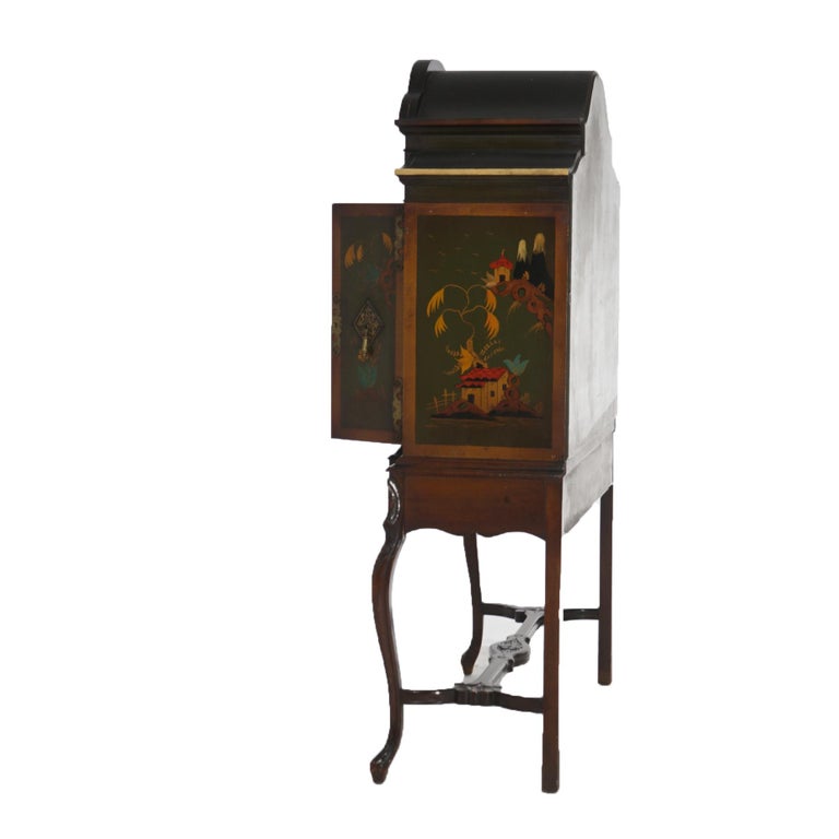 Antique French Style Carved Mahogany Polychromed Chinoiserie Decorated