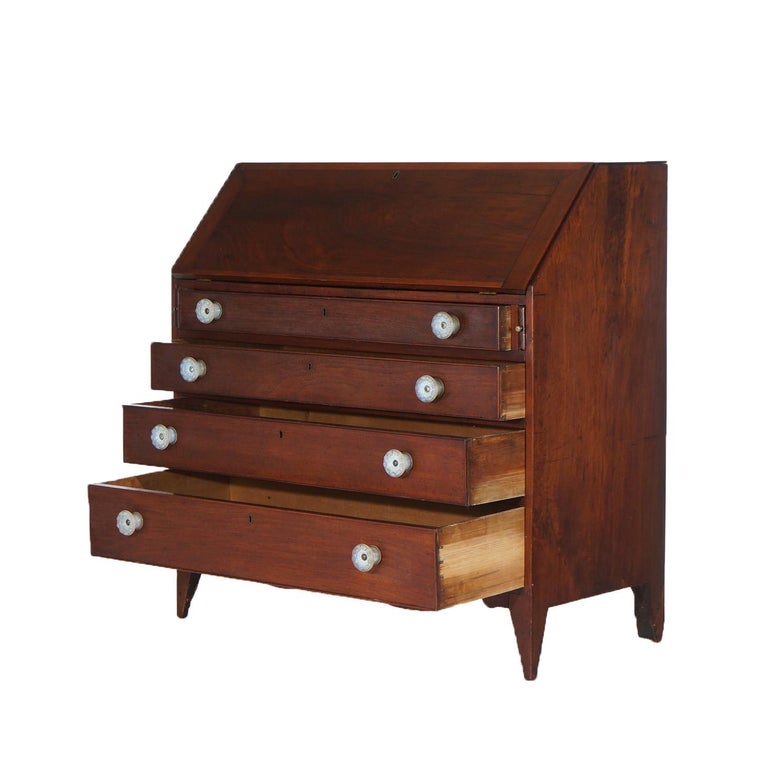 Antique Mahogany Hepplewhite Drop Front Desk with Graduated Drawers