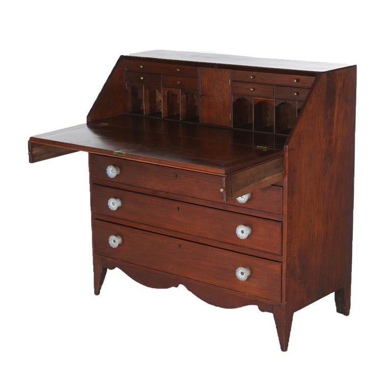 Antique Mahogany Hepplewhite Drop Front Desk with Graduated Drawers