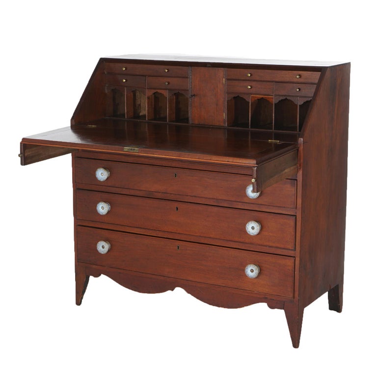 Antique Mahogany Hepplewhite Drop Front Desk with Graduated Drawers